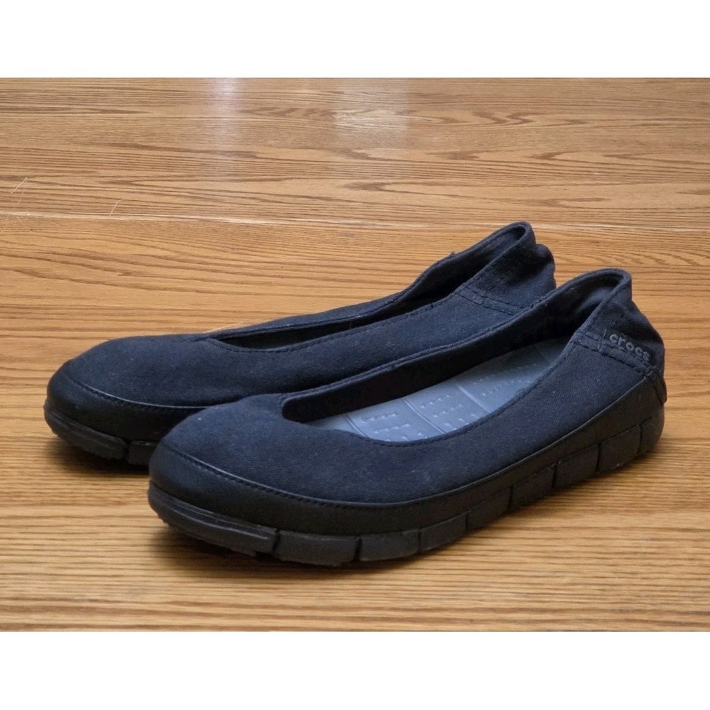 CROCS Navy Canvas Slip-On Flats Loafers Women's Sz 7 EUC Casual Active Beach